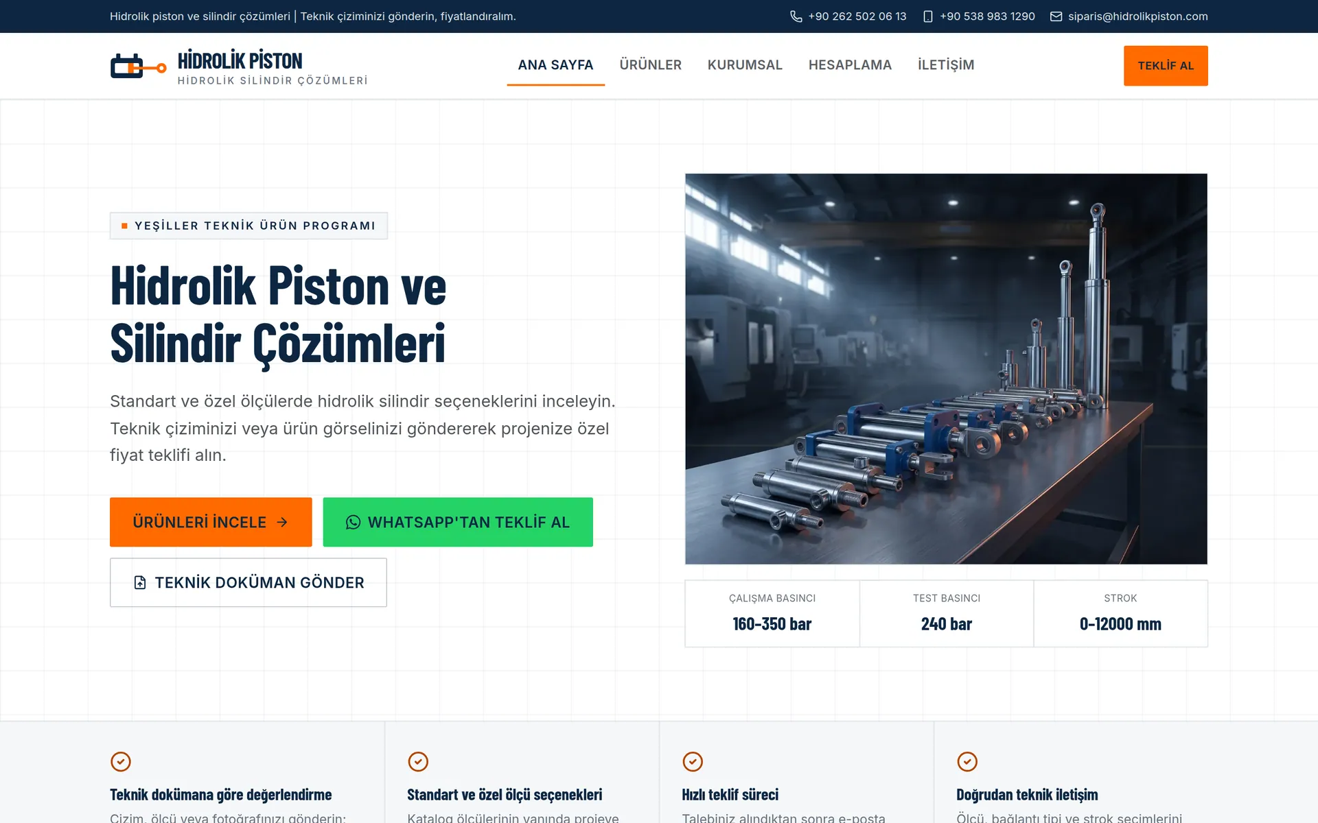 Hidrolik Piston web sitesi, ana sayfa ekran görüntüsü