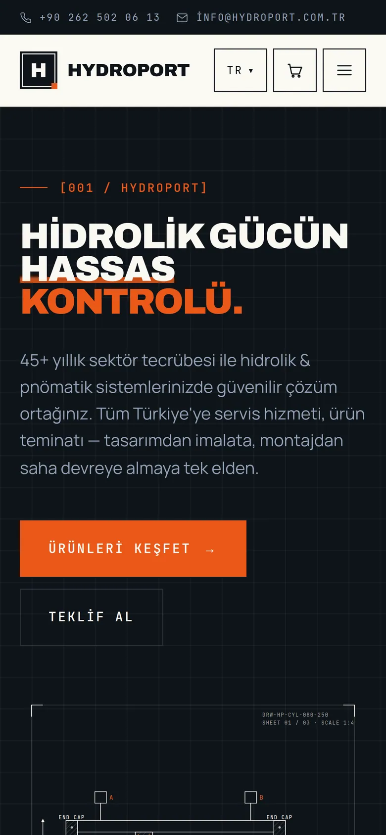 Hydroport mobil görünüm ekran görüntüsü