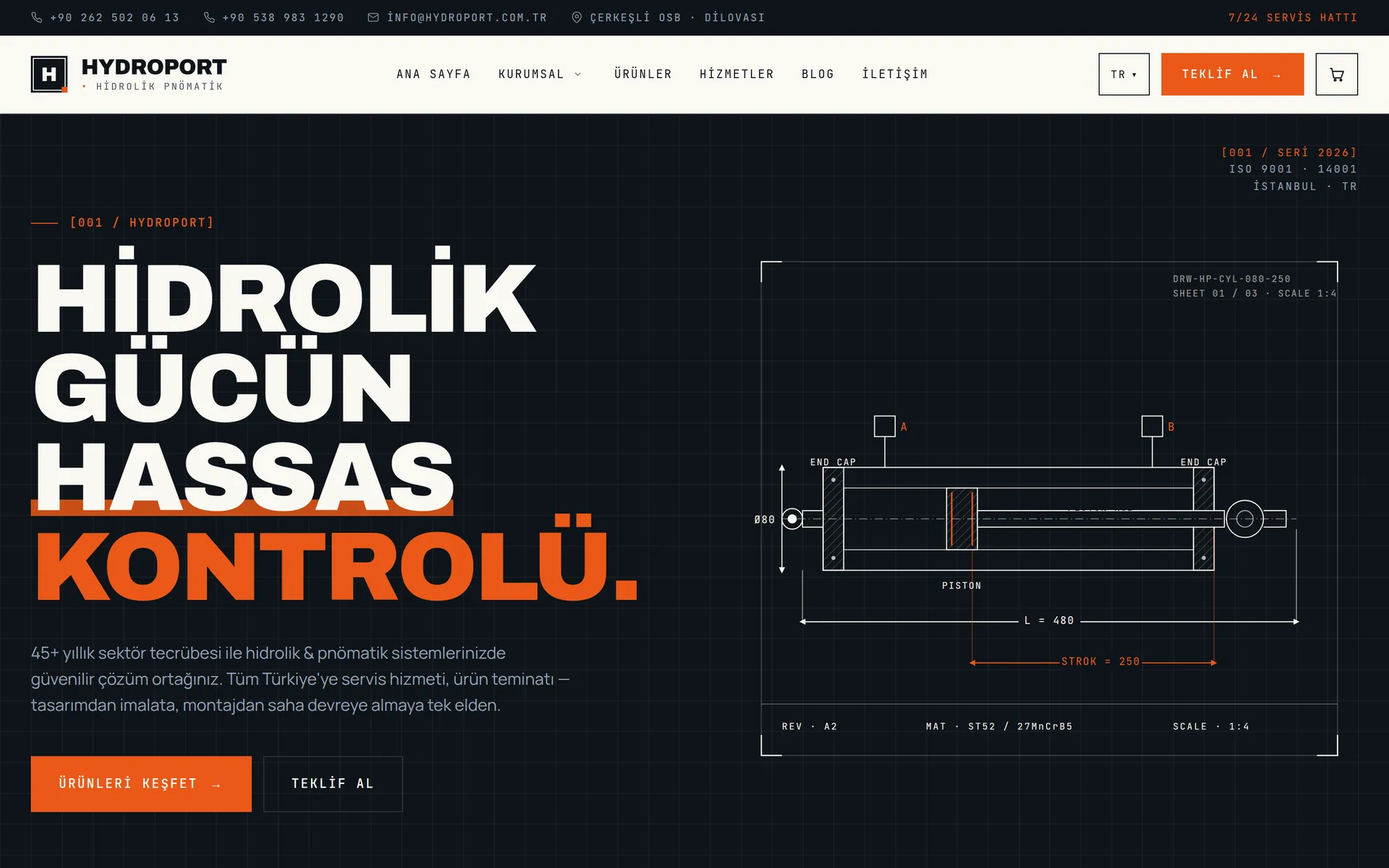Hydroport web sitesi, ana sayfa ekran görüntüsü