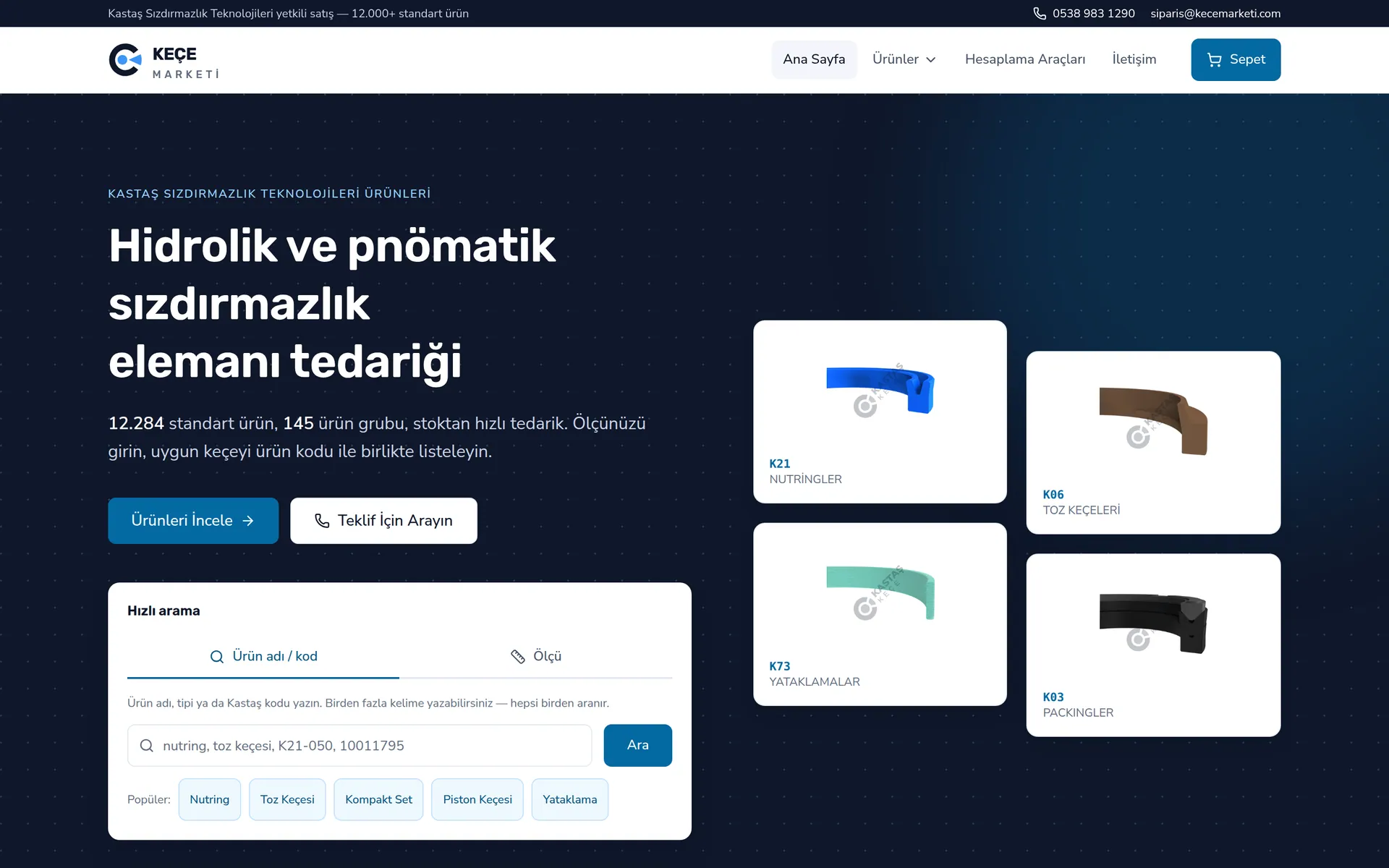 Keçe Marketi web sitesi, ana sayfa ekran görüntüsü